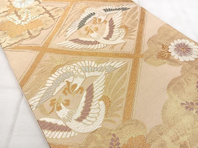 平和屋着物◎六通柄袋帯 唐織 花鳥菱文 金銀糸 正絹 逸品