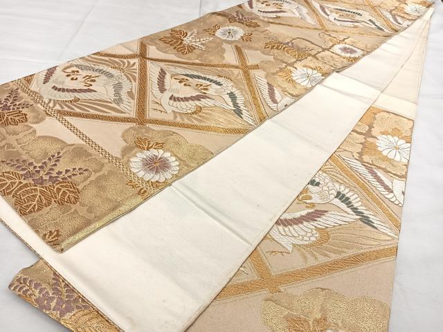 平和屋着物◎六通柄袋帯 唐織 花鳥菱文 金銀糸 正絹 逸品