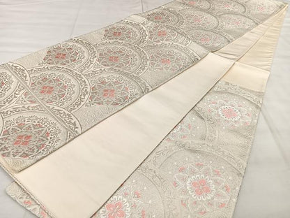 平和屋着物◎六通柄袋帯 唐織 花青海波 金銀糸 正絹 逸品 BAAX1751qw