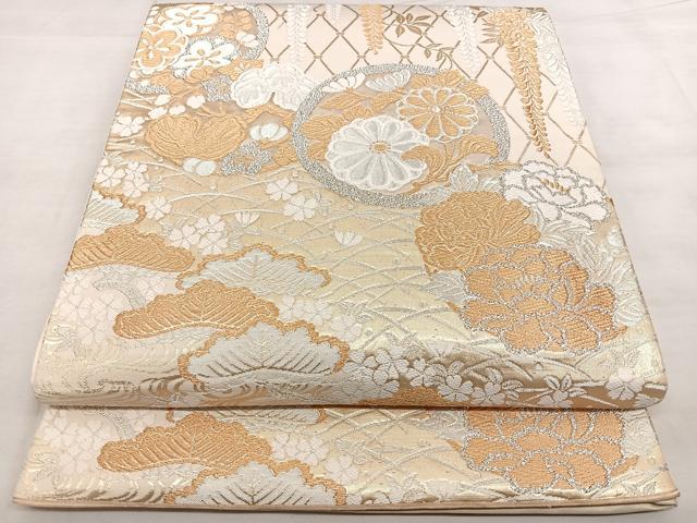 平和屋着物◎全通柄袋帯　唐織　草花文　金銀糸　正絹　逸品　BAAX1761qw