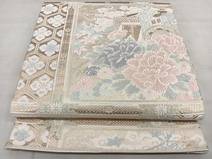 平和屋着物◎六通柄袋帯 唐織 御所天井文様 金銀糸 正絹 逸品 BAAX1765qw