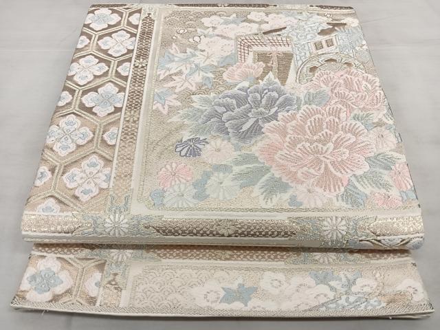 平和屋着物◎六通柄袋帯 唐織 御所天井文様 金銀糸 正絹 逸品 BAAX1765qw