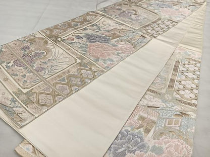 平和屋着物◎六通柄袋帯 唐織 御所天井文様 金銀糸 正絹 逸品 BAAX1765qw