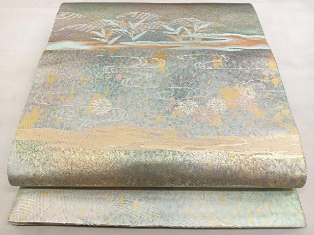 平和屋着物◎六通柄袋帯 霞草花文 金糸 引箔 正絹 逸品 BAAX1767qw