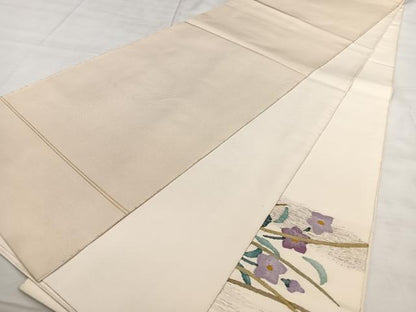 平和屋着物◎太鼓柄袋帯　すくい織　草花文　金糸　正絹　逸品　BAAX1769qw