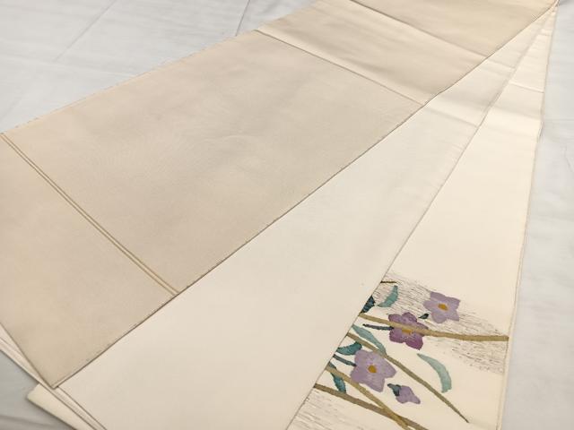 平和屋着物◎太鼓柄袋帯　すくい織　草花文　金糸　正絹　逸品　BAAX1769qw