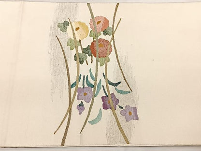 平和屋着物◎太鼓柄袋帯　すくい織　草花文　金糸　正絹　逸品　BAAX1769qw