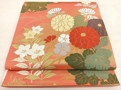 平和屋着物◎六通柄袋帯　唐織　唐錦　雲取秋菊文　金糸　正絹　逸品　BAAX1770qw