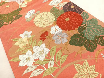 平和屋着物◎六通柄袋帯　唐織　唐錦　雲取秋菊文　金糸　正絹　逸品　BAAX1770qw