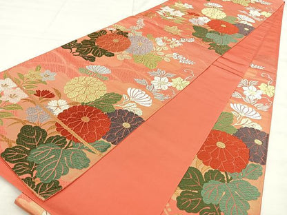 平和屋着物◎六通柄袋帯　唐織　唐錦　雲取秋菊文　金糸　正絹　逸品　BAAX1770qw