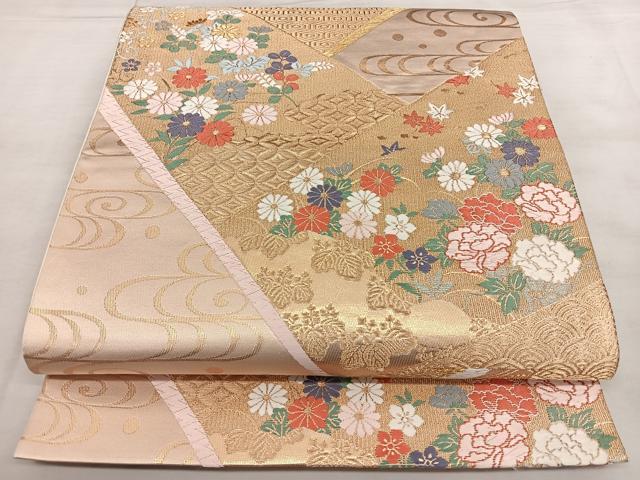 平和屋着物◎六通柄袋帯 唐織 切嵌花鳥文 金糸 正絹 逸品 BAAX1773qw