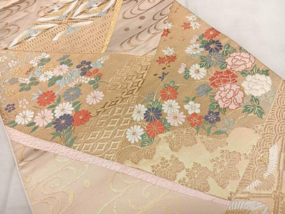 平和屋着物◎六通柄袋帯 唐織 切嵌花鳥文 金糸 正絹 逸品 BAAX1773qw