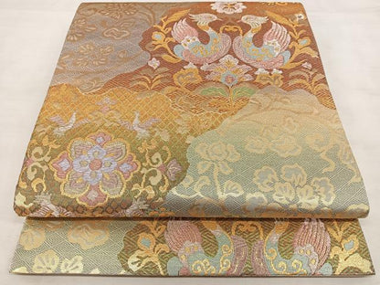平和屋着物◎六通柄袋帯 唐織 花鳥文 金銀糸 正絹 逸品 BAAX1777qw