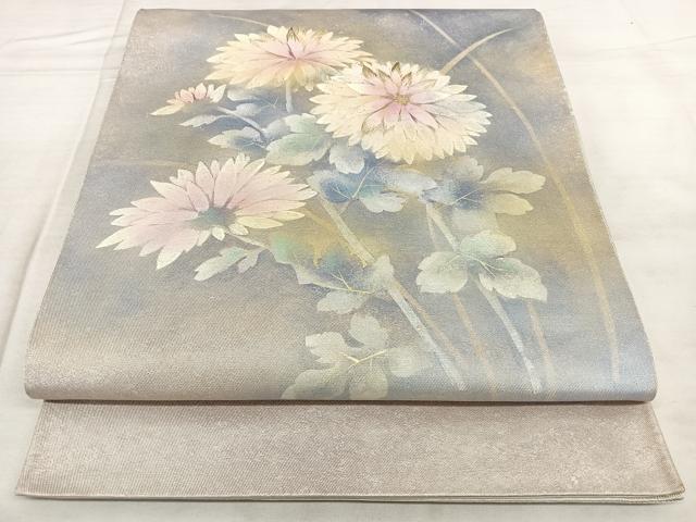 平和屋着物◎太鼓柄袋帯 刺繍 枝菊文 金彩 引箔 正絹 逸品 BAAX1779qw