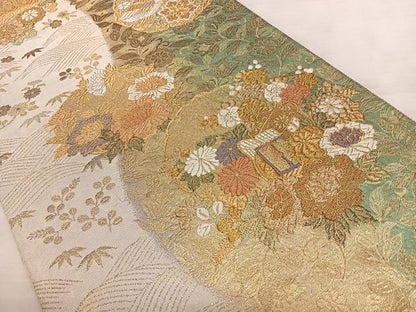 平和屋着物◎両面　六通柄袋帯　唐織　御車花丸紋　金銀糸　正絹　逸品　BAAX1781qw