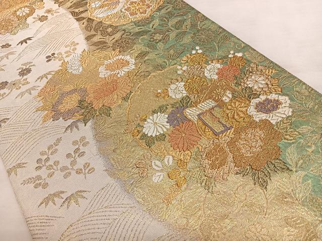 平和屋着物◎両面　六通柄袋帯　唐織　御車花丸紋　金銀糸　正絹　逸品　BAAX1781qw