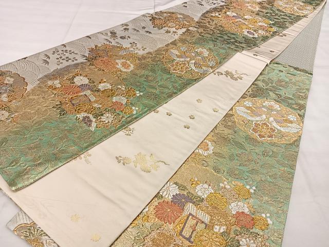 平和屋着物◎両面　六通柄袋帯　唐織　御車花丸紋　金銀糸　正絹　逸品　BAAX1781qw