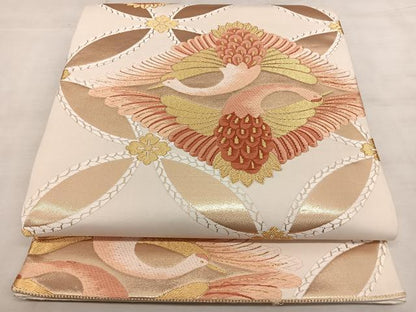 平和屋着物◎六通柄袋帯 唐織 双鶴菱文 金糸 正絹 逸品 BAAX1783qw
