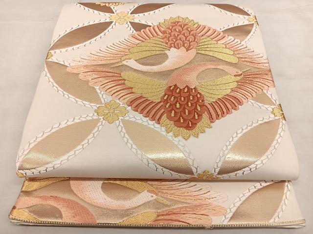 平和屋着物◎六通柄袋帯 唐織 双鶴菱文 金糸 正絹 逸品 BAAX1783qw