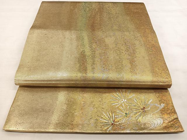 平和屋着物◎六通柄袋帯　ワンポイント　螺鈿　枝松葉文　金銀彩　引箔　正絹　逸品　BAAX1785qw