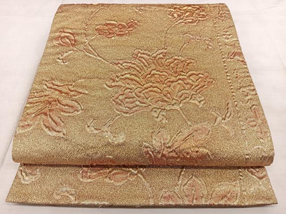 平和屋着物◎六通柄袋帯　ふくれ織　花唐草文　金糸　正絹　逸品　BAAX1787qw