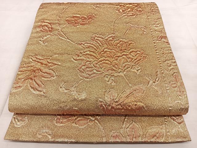 平和屋着物◎六通柄袋帯　ふくれ織　花唐草文　金糸　正絹　逸品　BAAX1787qw