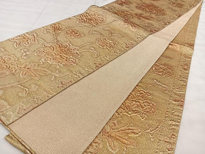 平和屋着物◎六通柄袋帯　ふくれ織　花唐草文　金糸　正絹　逸品　BAAX1787qw