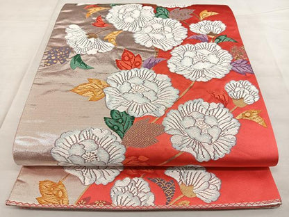 平和屋着物◎六通柄袋帯　唐織　草花文　金銀糸　正絹　逸品　BAAX1790qw