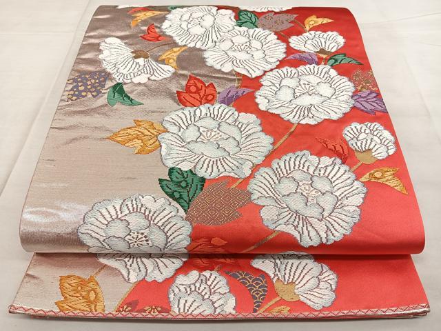平和屋着物◎六通柄袋帯　唐織　草花文　金銀糸　正絹　逸品　BAAX1790qw