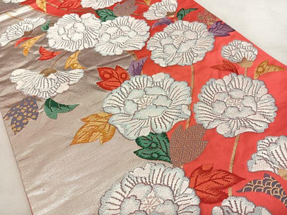 平和屋着物◎六通柄袋帯　唐織　草花文　金銀糸　正絹　逸品　BAAX1790qw