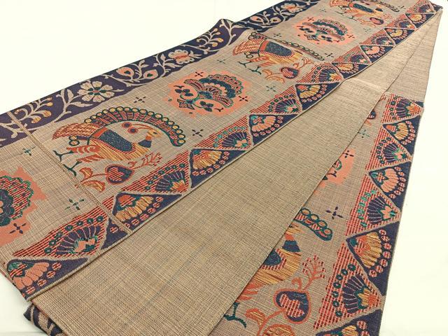 平和屋着物◎六通柄　本袋帯　孔雀花文　正絹　逸品　BAAX1794qw