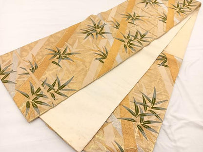 平和屋着物◎六通柄袋帯 唐織 笹竹文 金銀糸 正絹 逸品 BAAX1802hv