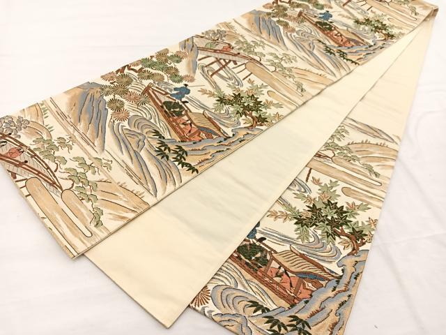 平和屋着物◎西陣 六通柄袋帯 唐織 渡船風景文 金糸 正絹 逸品 BAAX1804hv