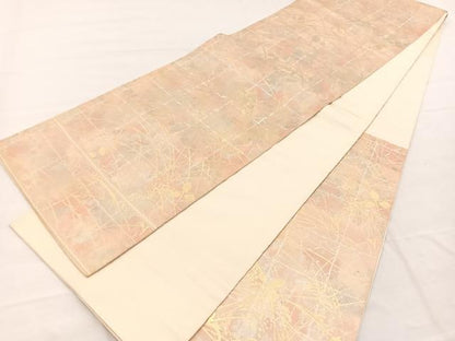平和屋着物◎西陣 服部織物謹製 六通柄袋帯 こはく錦 草葉文 金銀糸 正絹 逸品 BAAX1811hv
