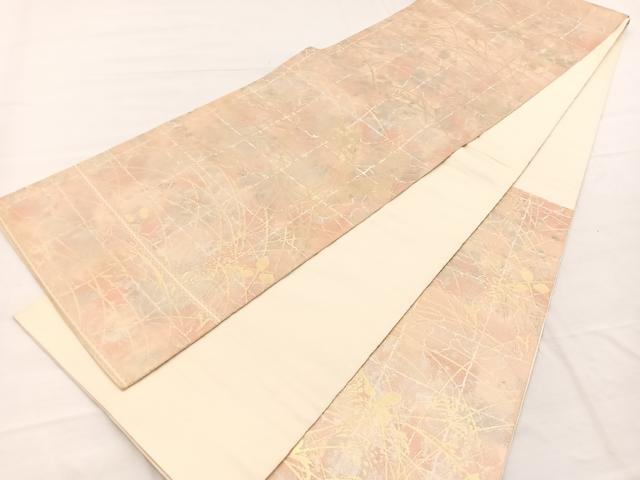 平和屋着物◎西陣 服部織物謹製 六通柄袋帯 こはく錦 草葉文 金銀糸 正絹 逸品 BAAX1811hv