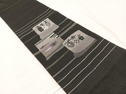 平和屋着物●両面　太鼓柄　京袋帯　すくい織　成り物　黒地　正絹　逸品　BAAX1814hv