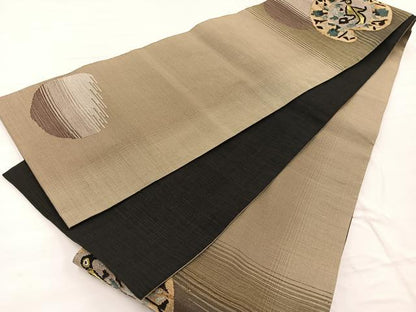 平和屋着物●両面　太鼓柄　京袋帯　すくい織　成り物　黒地　正絹　逸品　BAAX1814hv