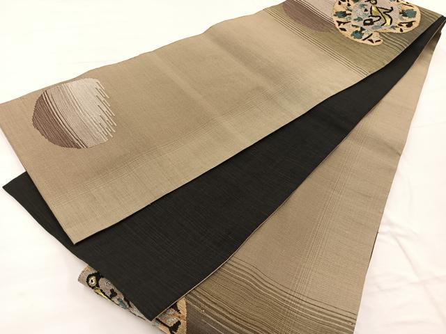 平和屋着物●両面　太鼓柄　京袋帯　すくい織　成り物　黒地　正絹　逸品　BAAX1814hv