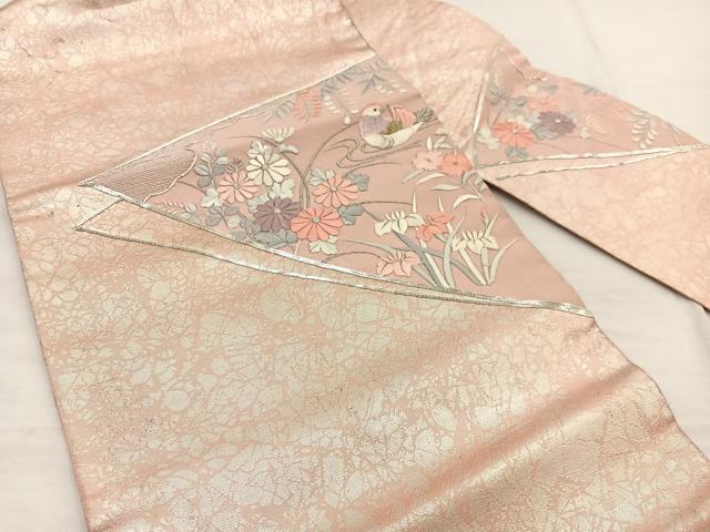 平和屋着物◎九寸名古屋帯 駒刺繍 鴛鴦花文 金銀糸 正絹 逸品 BAAX1820hv