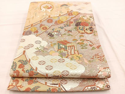 平和屋着物◎六通柄袋帯　唐子　雲取り有職花文　金銀糸　正絹　逸品　BAAX1828hv