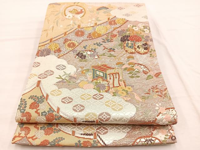 平和屋着物◎六通柄袋帯　唐子　雲取り有職花文　金銀糸　正絹　逸品　BAAX1828hv