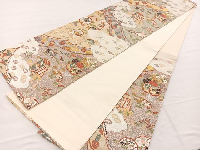 平和屋着物◎六通柄袋帯　唐子　雲取り有職花文　金銀糸　正絹　逸品　BAAX1828hv