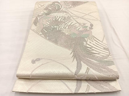 平和屋着物◎六通柄袋帯　雅扇花鳥文　プラチナ二重箔　正絹　逸品　BAAX1834hv