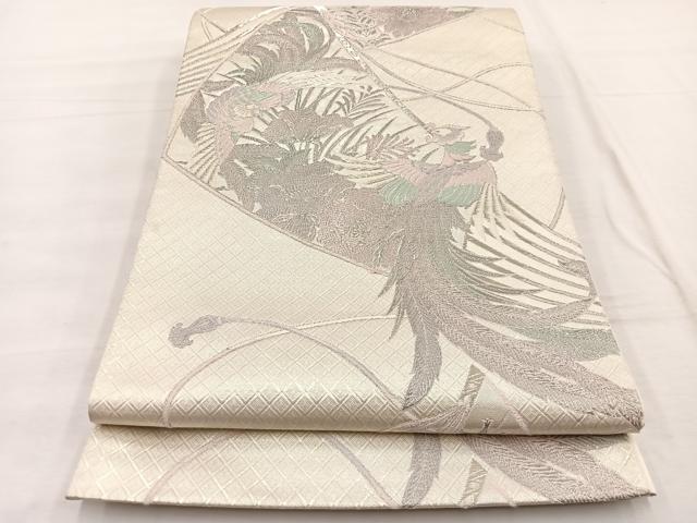 平和屋着物◎六通柄袋帯　雅扇花鳥文　プラチナ二重箔　正絹　逸品　BAAX1834hv