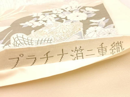 平和屋着物◎六通柄袋帯　唐織　京どんす　鳳凰御所車花文　プラチナ箔　二重織　正絹　逸品　BAAX1836hv