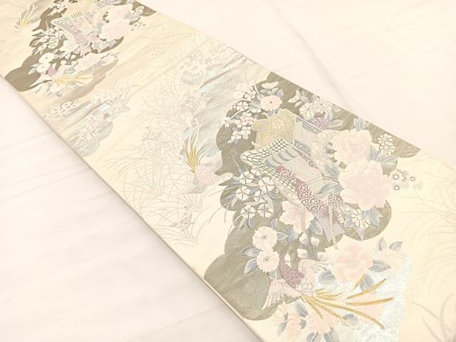 平和屋着物◎六通柄袋帯　唐織　京どんす　鳳凰御所車花文　プラチナ箔　二重織　正絹　逸品　BAAX1836hv