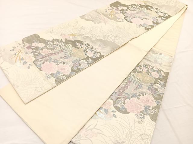 平和屋着物◎六通柄袋帯　唐織　京どんす　鳳凰御所車花文　プラチナ箔　二重織　正絹　逸品　BAAX1836hv