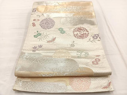 平和屋着物◎西陣　六通柄袋帯　立波花鳥丸文　金銀糸　正絹　逸品　BAAX1837hv