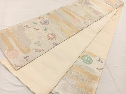 平和屋着物◎西陣　六通柄袋帯　立波花鳥丸文　金銀糸　正絹　逸品　BAAX1837hv