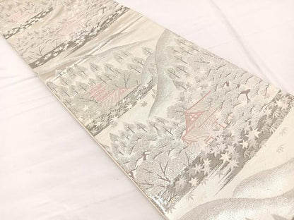 平和屋着物◎六通柄袋帯　唐織　風景文　プラチナ銀箔二重織　正絹　逸品　BAAX1838hv